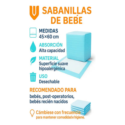 90 Sabanillas Protector Cama Bebe Pañales Protector 45x60 Cm Blanco