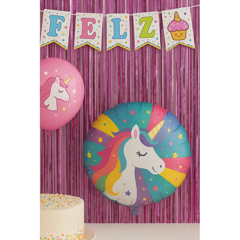 Set 17 Globos Decoracion Unicornio Metalico Fiesta Cumpleaño Verde