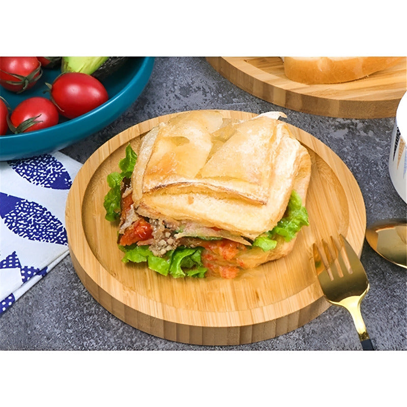 Juego De Vajilla Platos Redondos Bambú Platos Madera 25cm Marrón Claro Tabla Redonda 25cm