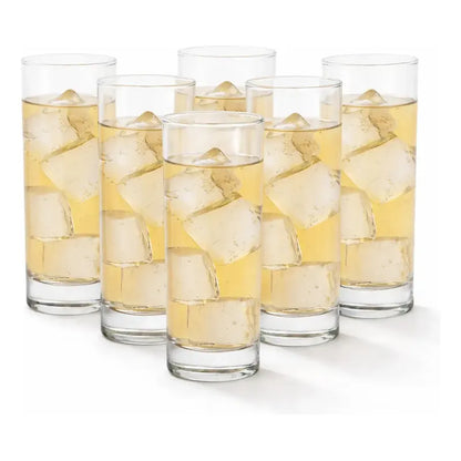 Set 6 Vasos Vidrio Alto Jugos Cocteles Agua Multiusos 200 Ml Transparente