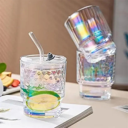 X2 Vaso De Vidrio Con Bombilla Hermetico Vaso Tornasol Taza Tornasol