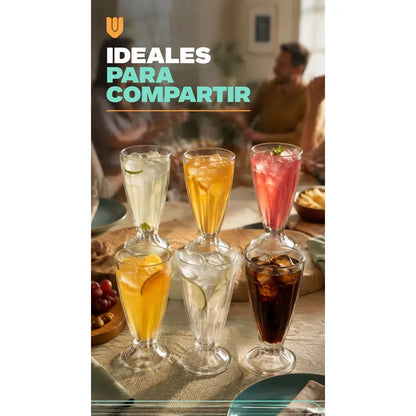 Set 6 Copas Vidrio 300ml Cristal Vaso Postre Batido Cerveza Copas Helado Vidrio Set 6 Postres Sundae Jugos Batidos Malteadas... Transparente Cristalino Vidrio Incoloro Acabado Brillante Claro...