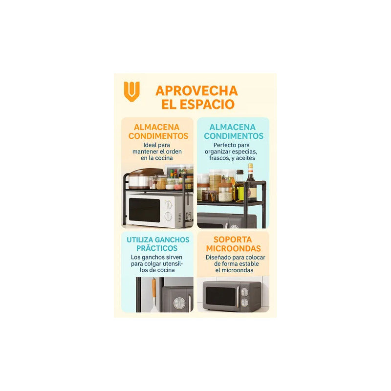 Estante Organizador Para Microonda Soporte Repisa Con Gancho