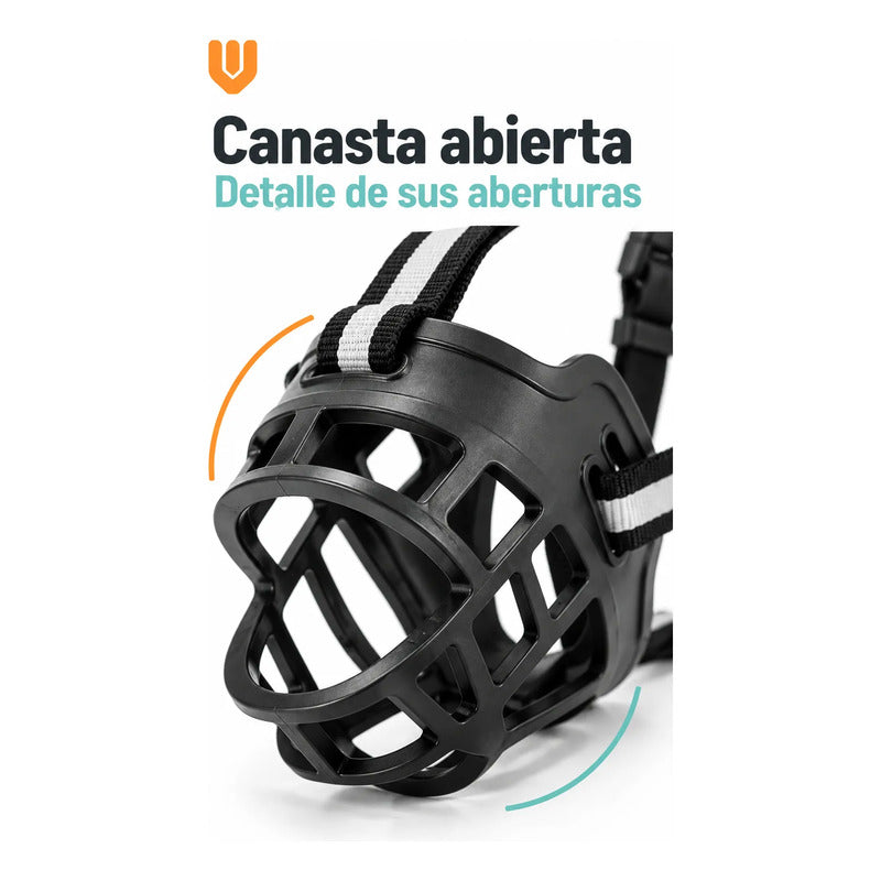 Bozal Perro Grande Caucho Ajustable Canasta Seguridad Firme Negro Mediano