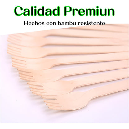 Pack X12 Tenedores Bambú Tenedor Reutilizable Ecologico