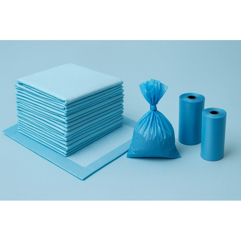 30 Sabanillas Baño De Perro Sabanilla 60x90 + 10 Bolsas Caca Azul Sabanillas / Bolsas De Caca
