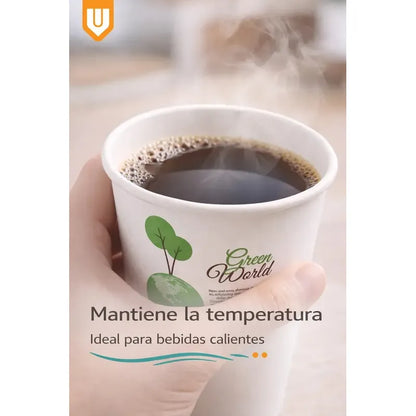 Vasos Bebidas Calientes Invierno Agua Jugo Caf 50und Premium Tono Blanco Verde Eco Biodegradable Diseño Limpio Moderno Textura Papel Compostable Estilo Sustentable Cafeterias Premium