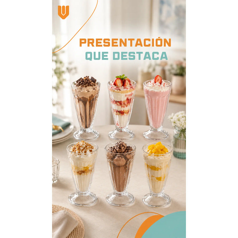 Set 6 Copas Vidrio 300ml Cristal Vaso Postre Batido Cerveza Copas Helado Vidrio Set 6 Postres Sundae Jugos Batidos Malteadas Transparentes Reutilizables Alto Diametro 300ml