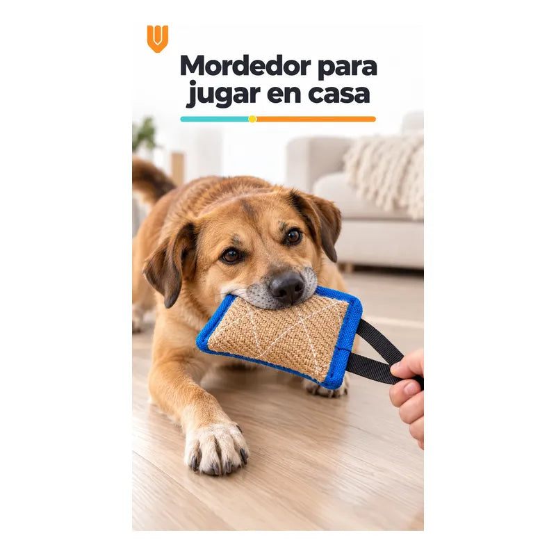 Mordedor Yute Perro Asa Juego Interactivo Adiestramiento Beige Natural Mordedor Canino Yute Asa Negra Cuerpo Compacto Rectangular Juego Interactivo Trama Visible