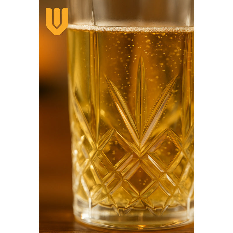 Set 6 Vasos Vidrio Altos Vaso Cristal Tallados Bebidas 380ml