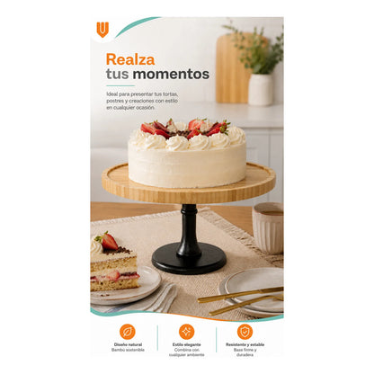 Stand Bambú Redondo Base Torta Pedestal Cupcakes Eventos Bambú Natural Tono Madera Claro Cálido Acabado Ecológico Premium Visible Estilo Nórdico Elegante Fiesta Postres Cupcakes