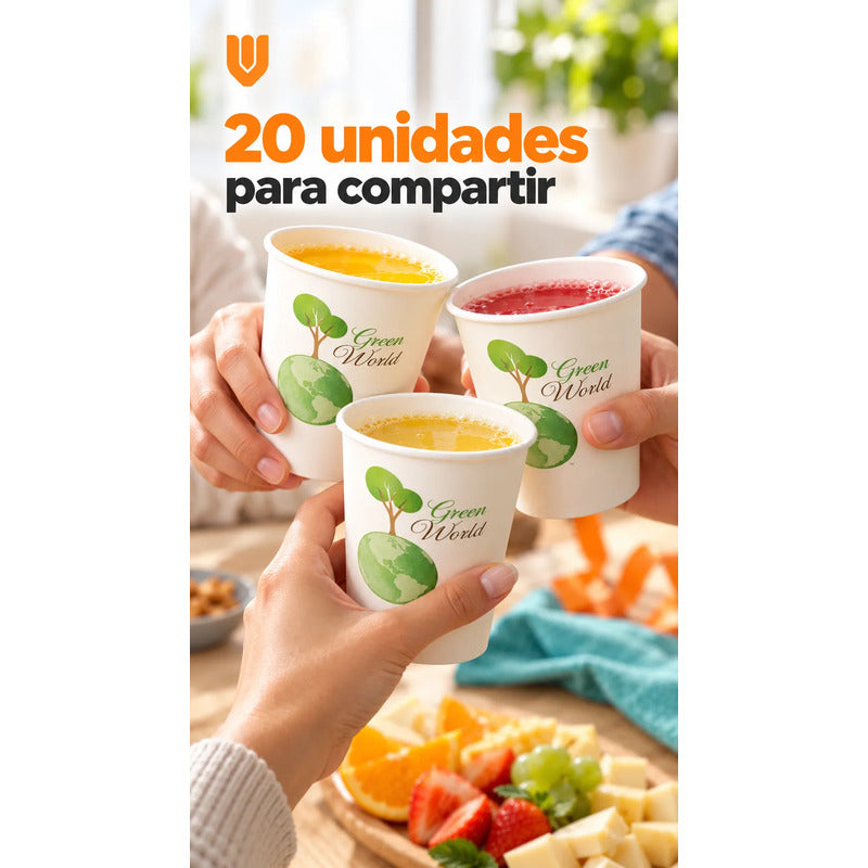 20und Vasos Carton Desechables 320ml Cafe Compostables Jugo Blanco Desechables Biodegradables 320 Ml 20 Unidades Blanco Estampado Verde Árbol Globo Terráqueo Apilables 20und-320ml