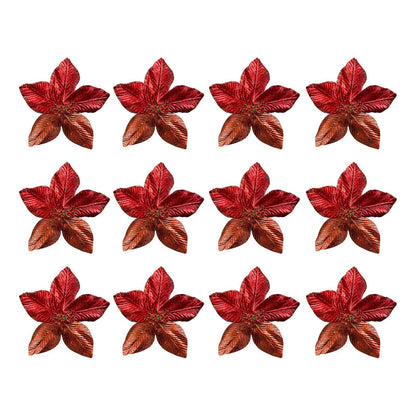 X12 Flores Navideñas Adornos De Navidad Decoración Rojo