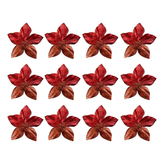 X12 Flores Navideñas Adornos De Navidad Decoración Rojo