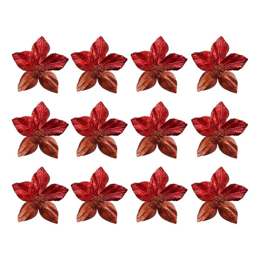 X12 Flores Navideñas Adornos De Navidad Decoración Rojo Rojo Floreado
