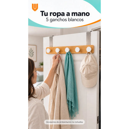 Perchero Ropa Madera 40cm Blanco 5 Ganchos Vitrineon Cl Blanco Perchero Puerta Bambú Blanco Cinco Ganchos Colgador Ropa Toallas Bolsos Organizador Horizontal Dormitorio Entrada Hogar 40cm