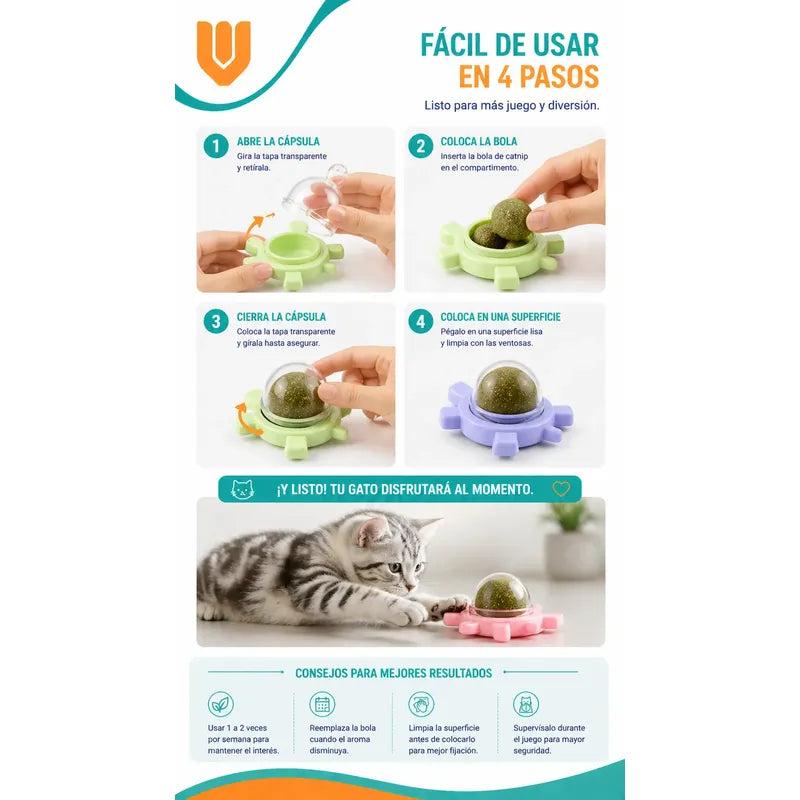Bola Catnip Adhesiva Vitrineon Juguete Estimulante Gato Multicolor Tonos Mixtos Combinacion Llamativa Diseño Moderno Mascotas Visual Atractivo Facil Ubicar Uso Interior Exterior