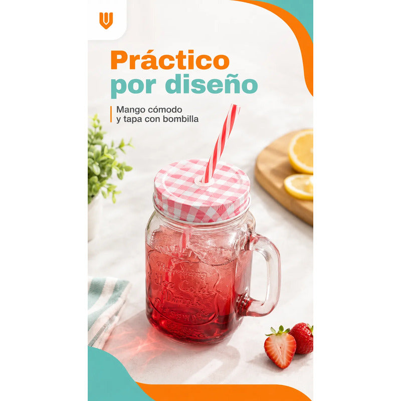 Vaso Bombilla Tapa Vidrio 400ml Reutilizable Multicolor Vaso Translúcido 400 Ml Vidrio Mango Tapa Bombilla Multicolor Bebidas Frías Jugos Cócteles Batido Reutilizable 400ml