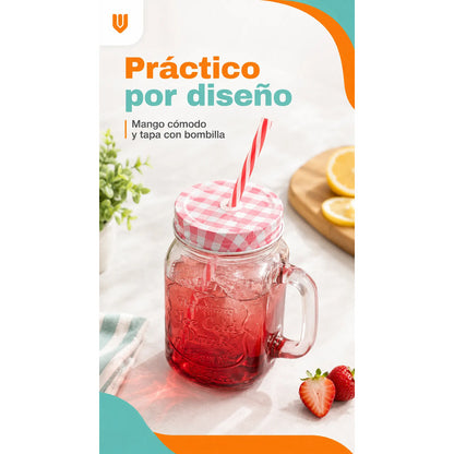 Vaso Bombilla Tapa Vidrio 400ml Reutilizable Multicolor Vaso Translúcido 400 Ml Vidrio Mango Tapa Bombilla Multicolor Bebidas Frías Jugos Cócteles Batido Reutilizable 400ml