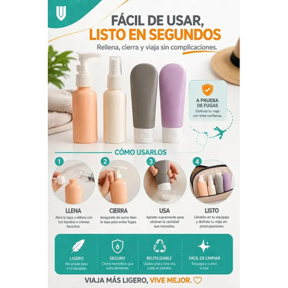 Botellas Viaje Silicona 60ml Set 4 Recargables Cabina Avion Multicolor Pastel Moderno Atractivo Viaje Identificacion Facil Liquidos Silicona Suave Compacto Diseño Elegante Organizacion