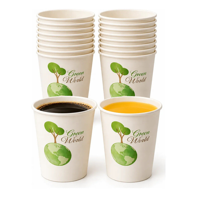 20und Vasos Carton Desechables 320ml Cafe Compostables Jugo Blanco Desechables Biodegradables 320 Ml 20 Unidades Blanco Estampado Verde Árbol Globo Terráqueo Apilables 20und-320ml