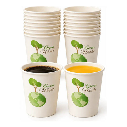 20und Vasos Carton Desechables 320ml Cafe Compostables Jugo Blanco Desechables Biodegradables 320 Ml 20 Unidades Blanco Estampado Verde Árbol Globo Terráqueo Apilables 20und-320ml