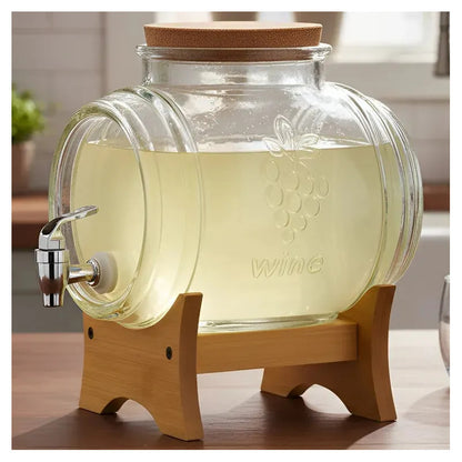 Pack 3 Frascos Sangria 3l Canilla Acrilica Mesa Bar Catering Transparente Cristal Brillante Base Bambu Natural Estilo Moderno Dispensador Bebidas Mesa Buffet Hogar Eventos Fiesta