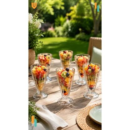 Set 6 Copas Vidrio 300ml Cristal Vaso Postre Batido Cerveza Copas Helado Vidrio Set 6 Postres Sundae Jugos Batidos Malteadas Transparentes Reutilizables Alto Diametro 300ml