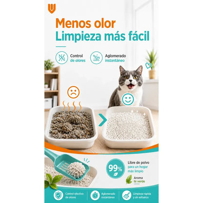 Arena Gatos Aglutinante Sanitaria Tofu Te Verde 2.6kg Clean Arena Sanitaria Tofu Te Verde 7 Litros Aglomerante Biodegradable Absorcion Control Olores 99 Porciento Libre Polvo Gatos - 2.6kg