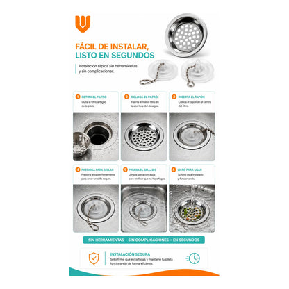 Set Rejillas Atrapa Basura  Fregadero Colador Lavaplatos Plateado / Blanco