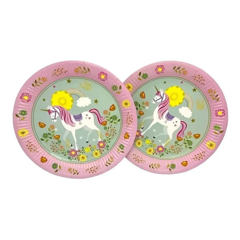 Set Platos Vasos Servilletas Decoración Cumpleaños Unicornio Unicornio