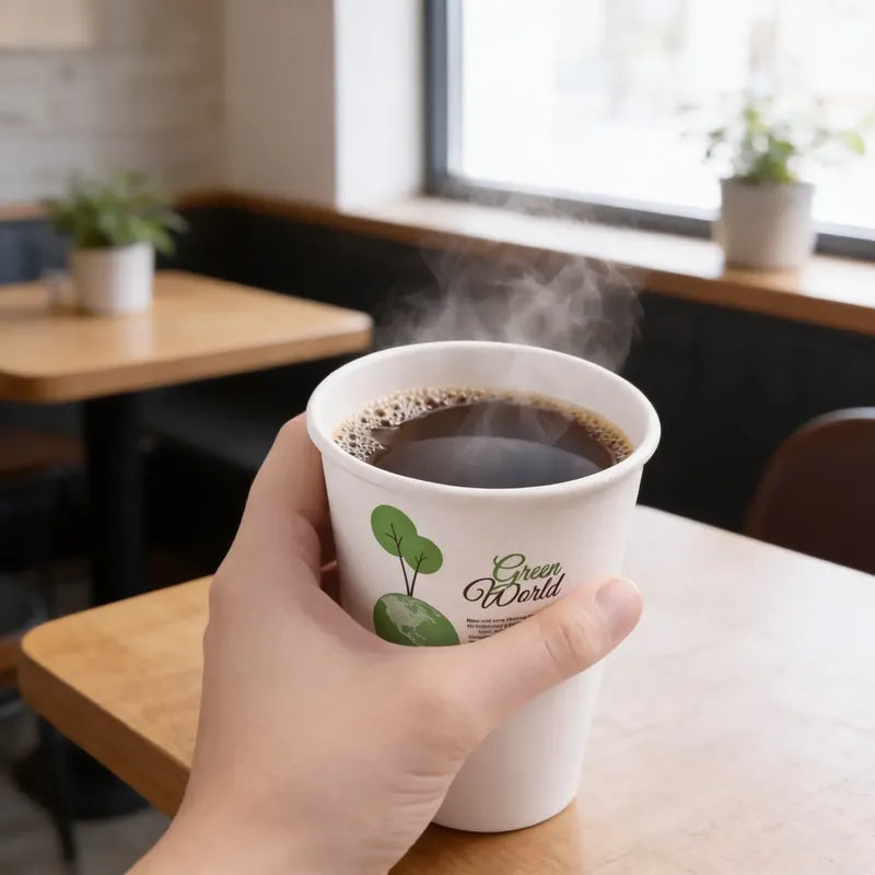50 Vasos Eco Compostables Biodegradables Cafe Uso 235ml Blanco Verde Natural Eco Biodegradable Tono Limpio Moderno Diseño Cafeteria Consumo Responsable Estilo Organico Sustentable