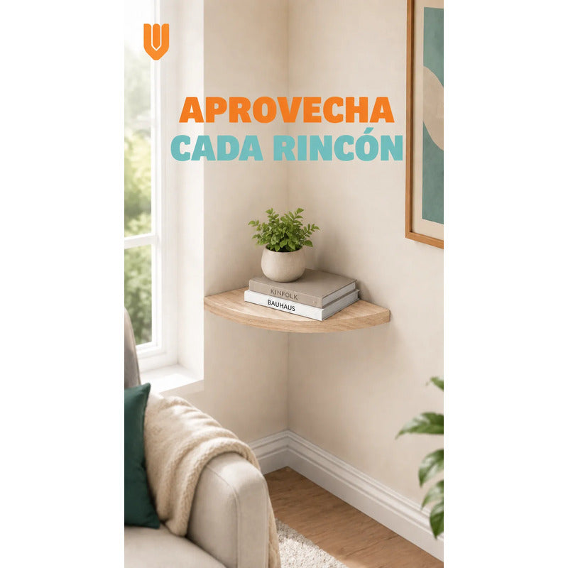 Repisas Flotante Beige Acabado Madera Pared 30cm Esquinera Repisa Esquinera Flotante Acabado Madera Cuarto Círculo Borde Curvo Fijación Oculta Mural Decorativa 30cm