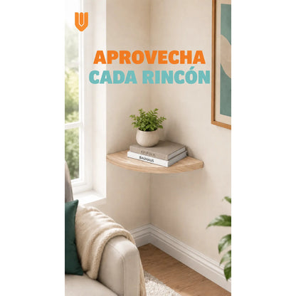 Repisas Flotante Beige Acabado Madera Pared 30cm Esquinera Repisa Esquinera Flotante Acabado Madera Cuarto Círculo Borde Curvo Fijación Oculta Mural Decorativa 30cm