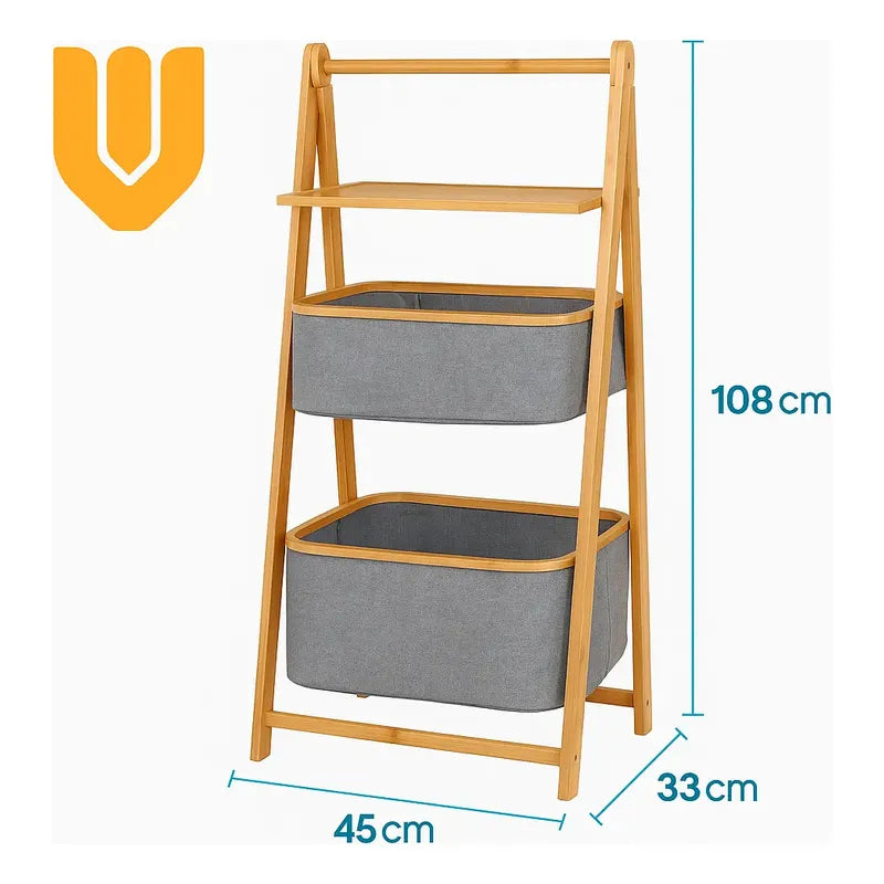 Vitrineon Mueble Bambu Organizador Baño Cestos Tela Estante Marrón Claro