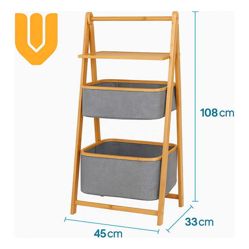 Vitrineon Mueble Bambu Organizador Baño Cestos Tela Estante