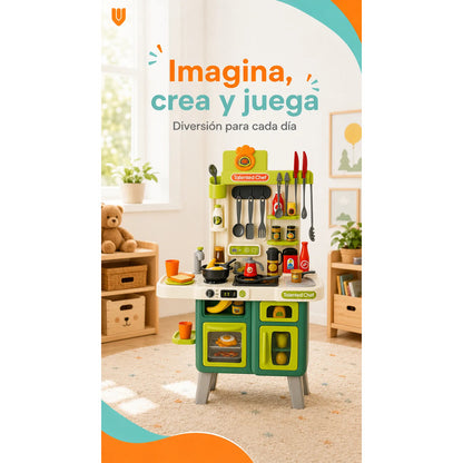 Cocina Infantil Juego Niños Juguete Set Cocina 104 Piezas Cocina Juguete Infantil 104 Piezas Juego Rol Chef Horno Grande Fregadero Ollas Utensilios Alimentos Educativa Multicolor Mediano