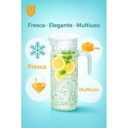 Vitrineon Recipiente Cristal Transparente 1 1 Litro Servicio Transparente Diamante Vidrio Cristal Claro Brillante Elegante Cocina Mesa Hogar Bebidas Agua Jugo Limonada Batidos