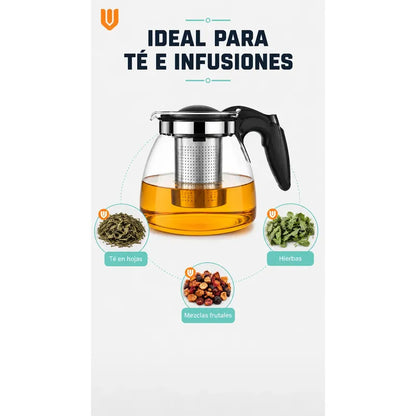 X8 Tetera Vidrio Infusor Te Tetera Infusora Con Filtro 900ml Transparente