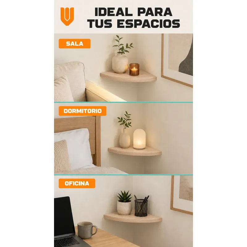 Repisas Flotante Beige Acabado Madera Pared 25cm Esquinera Repisa Esquinera Flotante Acabado Madera Cuarto Círculo Borde Curvo Fijación Oculta Mural Decorativa 25cm