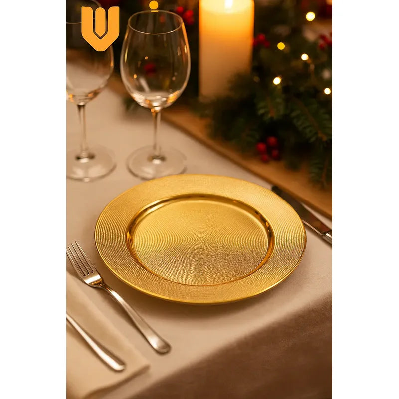 Plato Base Dorado Vajilla Navidad Juego De Plato Dorado 33cm