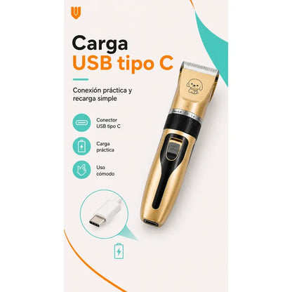 Maquina Cortar Pelo Perros Gatos Mascotas Peluqueria Kit Dorado Pequeño