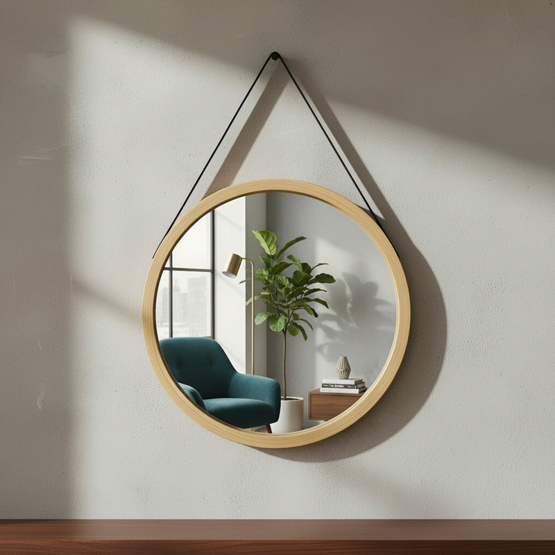 Espejo Redondo Colgante Bambu Decorativo Espejo Pared 25 Cm Bambú