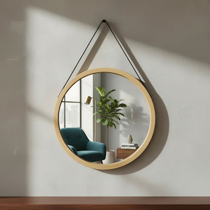 Espejo Redondo Colgante Bambu Decorativo Espejo Pared 25 Cm Bambú