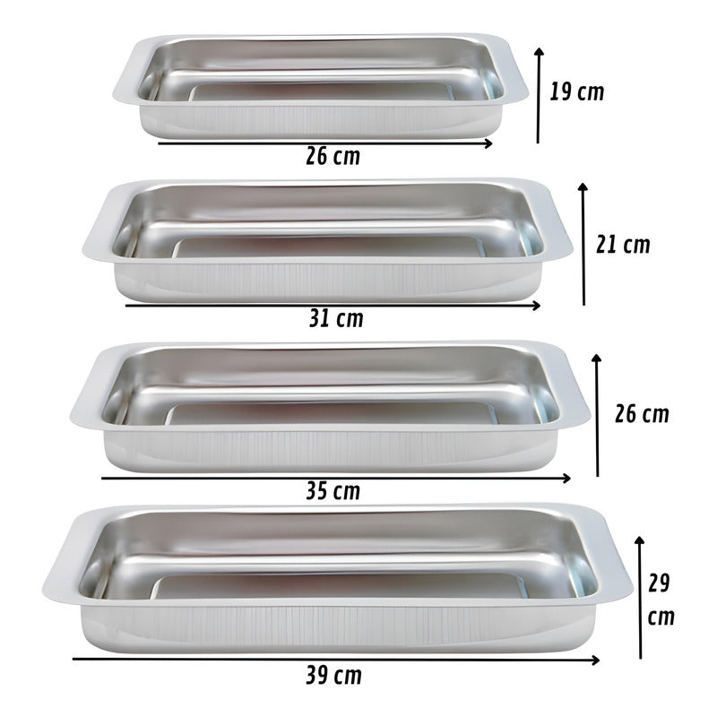 Set X4 Bandeja Para Horno Bandeja Acero Inoxidable Multiuso