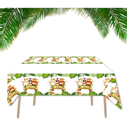 2 Mantel Decoracion De Fiestas Safari Cumpleaños Feliz Fiest Verde Musgo Safari