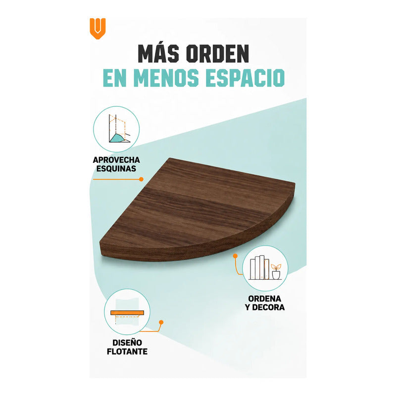 Repisas Flotante Café Acabado Madera Pared 30cm Esquinera Repisa Esquinera Flotante Acabado Madera Cuarto Círculo Borde Curvo Fijación Oculta Mural Decorativa 30cm