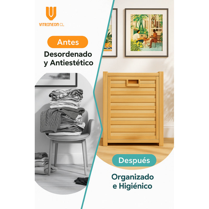 Canasto Ropa Sucia Bambu Plegable Grande Lavanderia Organiza