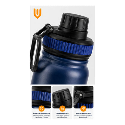 Termo Botella Acero Inoxidable Agua Café Té Caliente Camping Azul