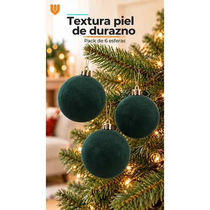 6 Esferas Navidad Adorno Piel Durazno Bolas Decorar 8cm Esferas Navidad Adorno Piel Durazno Bolas Decorar 8cm Verde Esferas... 8cm